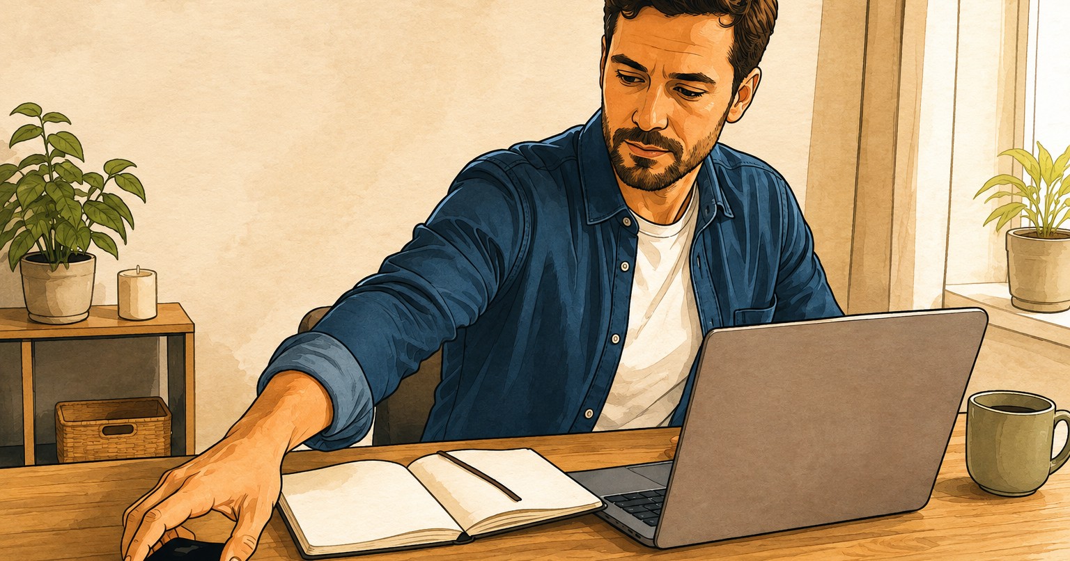 Eine Person füllt am Laptop ein Anmeldeformular für eine Sprachprüfung aus, daneben liegt ein Ausweis