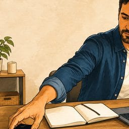 Eine Person füllt am Laptop ein Anmeldeformular für eine Sprachprüfung aus, daneben liegt ein Ausweis