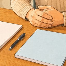 Zwei Prüfungsunterlagen liegen nebeneinander auf einem Tisch, daneben ein Stift und eine Uhr